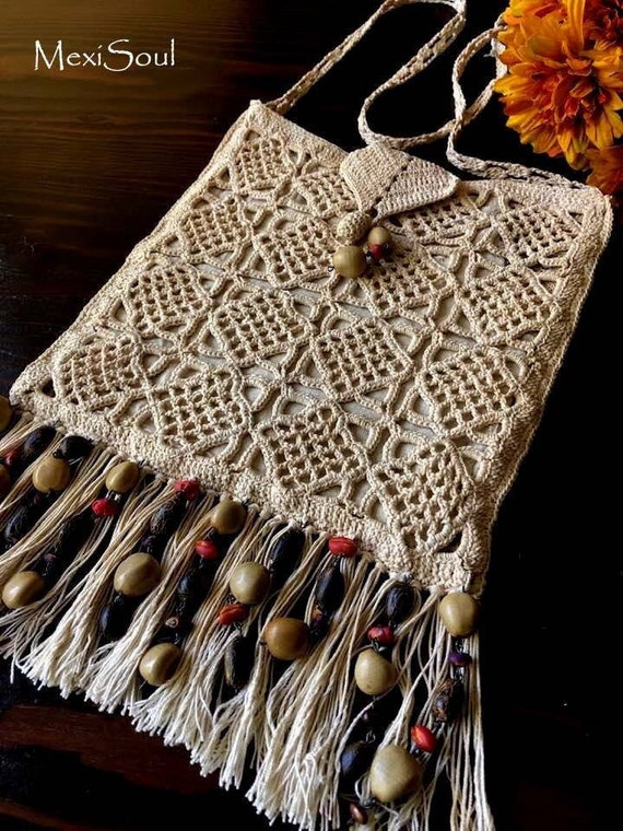 Vintage 1970's Crochet Shoulder Bag, Re*styled Vin