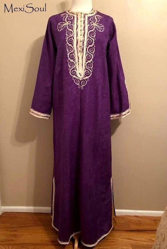 Vintage 1970's Purple Moire Moroccan Caftan Maxi … - image 2