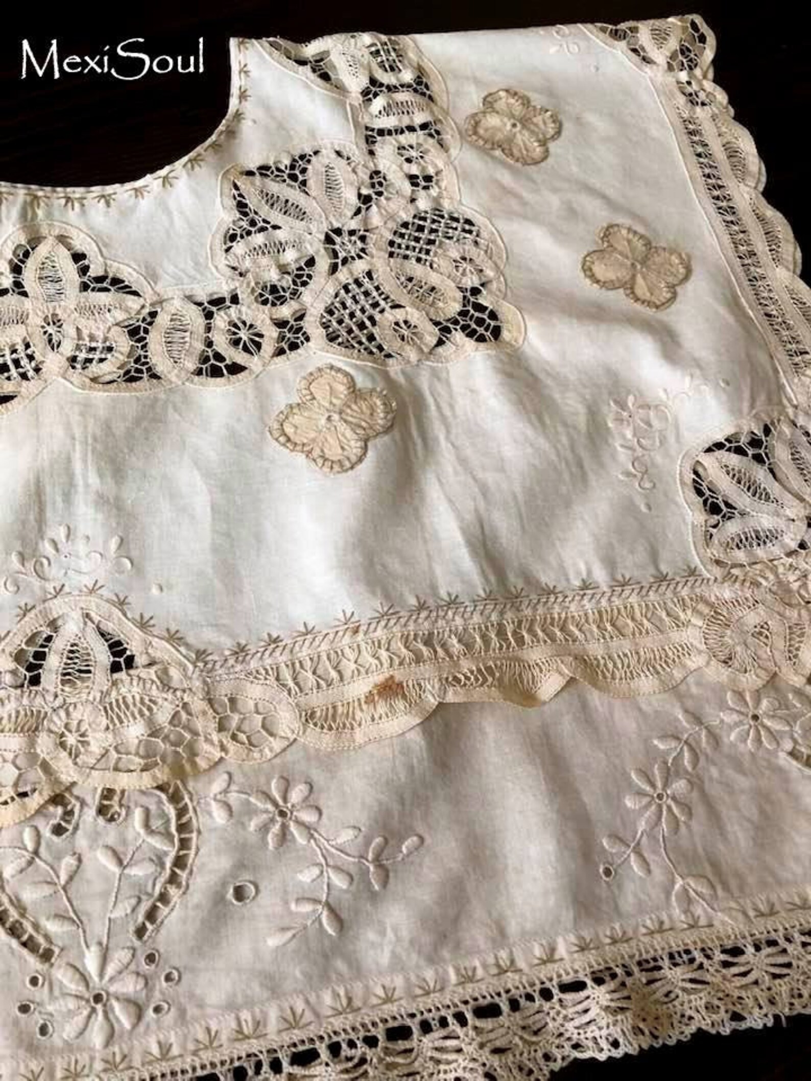 Outstanding Hand Embroidered Hand Woven Huipil Circa 1940s 1950s