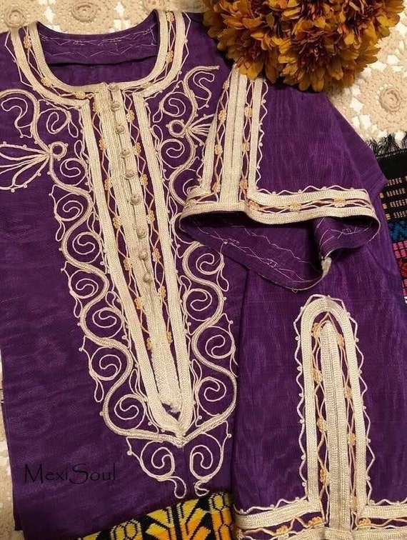 Vintage 1970's Purple Moire Moroccan Caftan Maxi D