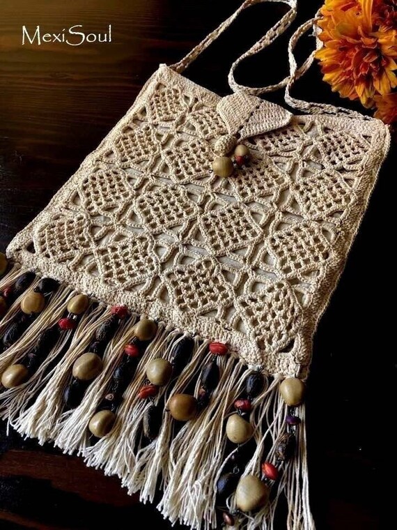 Vintage 1970's Crochet Shoulder Bag/Re*styled Vin… - image 1