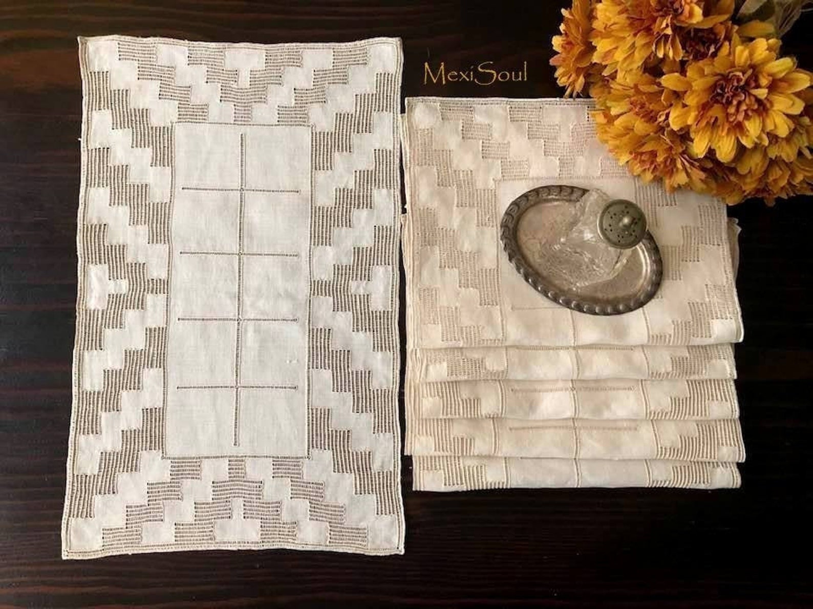 Vintage Set/6 Pulled Thread Work Linen Placemats/vintage - Etsy