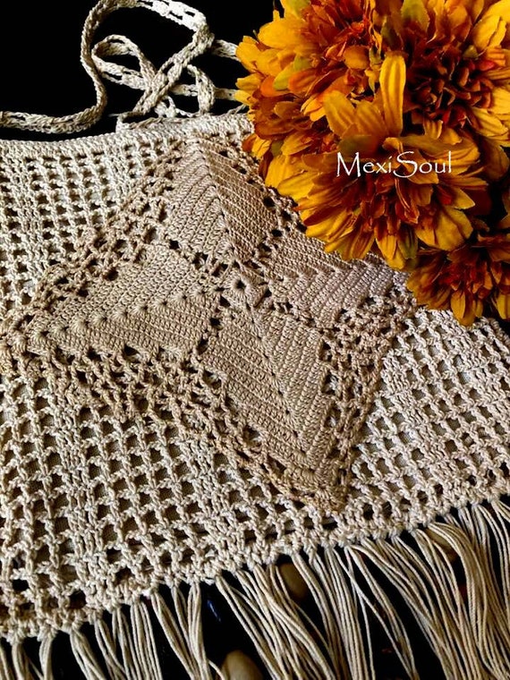 Vintage 1970's Crochet Shoulder Bag/Re*styled Vin… - image 8