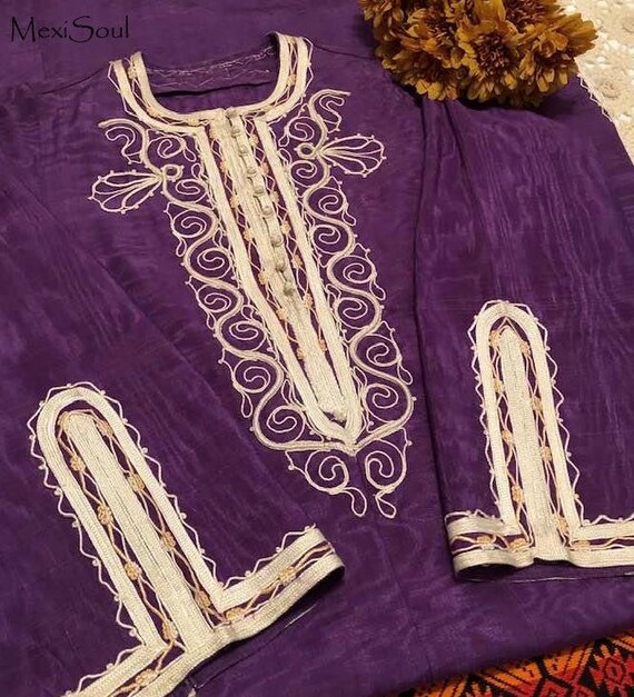 Vintage 1970's Purple Moire Moroccan Caftan Maxi … - image 10