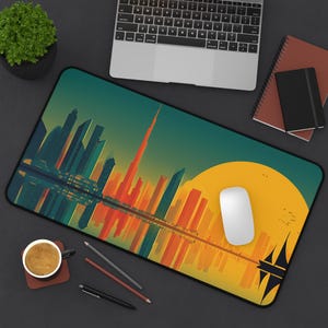 Sunset Skyline Desk Mat, Office Decor, Gaming Mouse Pad
