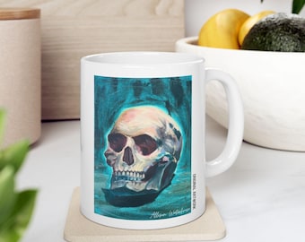Tazza in ceramica originale AW Artwork / Design artistico unico / Tazza con teschio / Decorazione gotica / Amanti del caffè