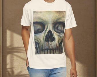 Maglietta AW Original Artwork, maglietta unisex in cotone pesante con teschio, maglietta in stile gotico, maglietta grafica per uomo e donna, idea regalo audace, alternativa