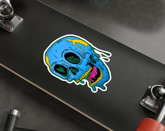 Decalcomanie in vinile resistenti alle intemperie con teschio vibrante, originali AW, arte colorata, adesivi per decorazioni, decorazioni di Halloween, bomboniere, idea regalo