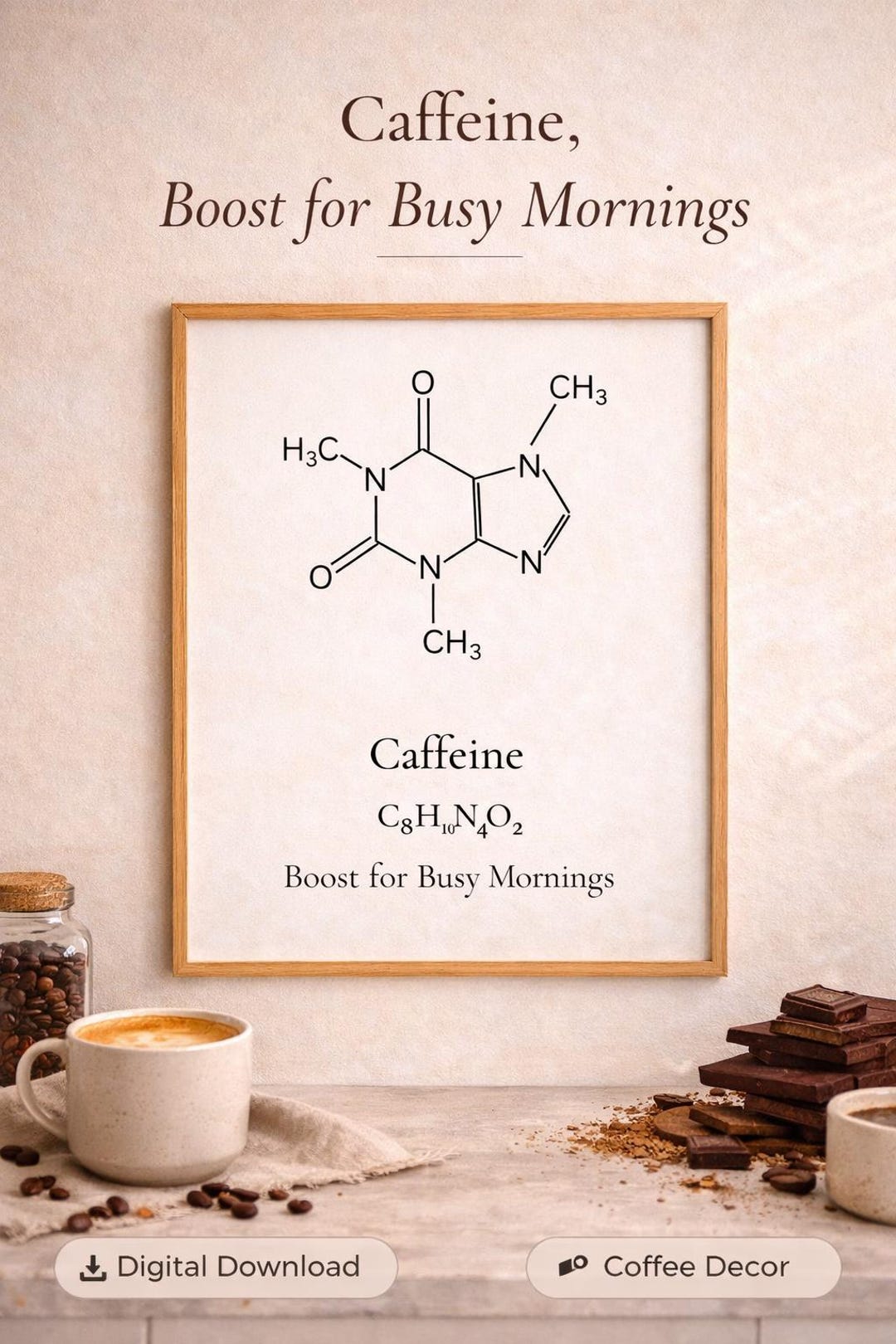 Coffee Wall Art Printable - Caffeine Molecule Print, Coffee Bar Decor ...