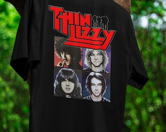 Camiseta vintage da banda Thin Lizzy - Camiseta unissex de algodão pesado