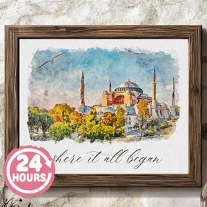 Custom First Date Venue Portrait Engagement Gift for Couple Watercolor Style Illustration from Photo Personalized Gift Anniversary Keepsake