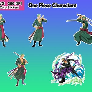 One Piece Zoro Sticker Pack - 10 PNG 10 SVG digitale Aufkleber Roronoa Zoro Bundle für Cricut Crafts Scrapbooking DIY
