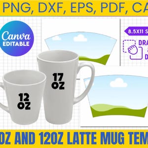 17oz & 12oz Latte Mug Template: Canva Link Instant Download Digital Mockup