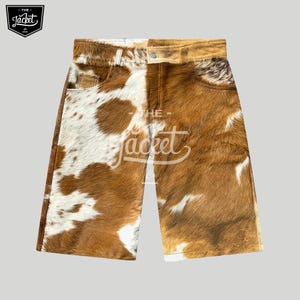 Cowhide Leather Short for Women, Men&#39;s Hair Leather Short, Pure Leather Shorts, Unisex Real Brown Leather Short, Gift for him and her