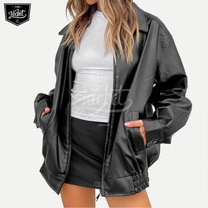 Blouson aviateur surdimensionné en cuir noir pour femme Blouson en cuir de mouton véritable classique coupe droite pour femme Blouson en cuir pour femme Blouson en cuir pour femme