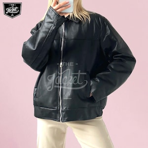 Veste en cuir noir femme classique en peau de mouton véritable dames veste en cuir survêtement élégant des années 90 femme veste en cuir cadeau pour elle