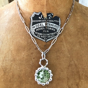 Broken China Jewelry Necklace Green/White English Transferware, Broken Pottery Pendant, China Pendant. Gift for Her, Birthday Gift.