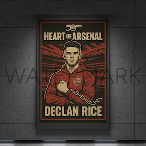 Declan Rice Arsenal Framed Poster: A3 Football Fan Art, Emirates Stadium Decor