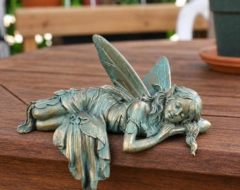 Statue de fée pour jardin féerique - Sculpture de fée endormie, Décoration de jardin fantaisiste, Figurine de fée, Art de jardin style cottage