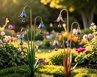 Tuteur de jardin en métal pour carillon éolien en forme de jacinthe des bois – Déco de pelouse artistique rustique