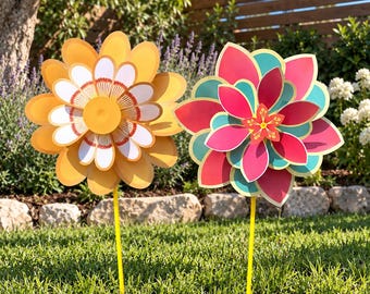 Piquet girouette pour jardin fleuri - Moulinet à vent double couche, décoration de jardin rotative, moulinet à vent coloré