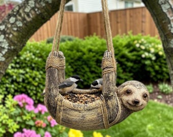 Mangeoire à oiseaux paresseux suspendue amusante - Ornement de jardin fantaisiste en résine, cadeau déco pour terrasse extérieure