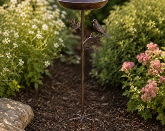 Piquet de jardin en métal bronze antique pour bain d'oiseaux - Mangeoire d'extérieur, décoration de jardin vintage, ornement de jardin champêtre