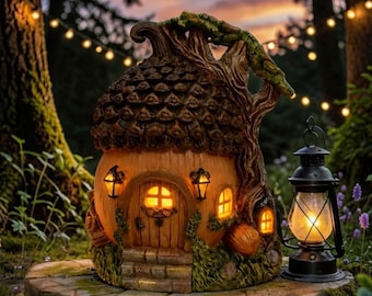 Luminaire solaire pour maison de fée, gland - Ornement de jardin en résine fantaisiste unique, décoration extérieure enchantée