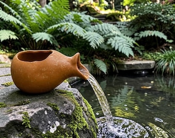 Pot de fontaine d'eau de jardin zen en céramique - Déco de bassin intérieure extérieure minimaliste unique