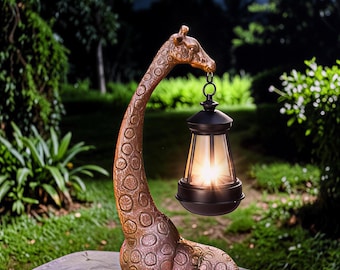 Statue solaire de jardin de girafe, sculpture animalière illuminée par LED, décoration extérieure de jardin