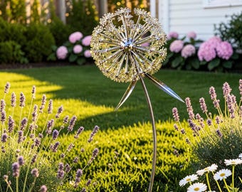 Décoration de jardin en métal représentant un pissenlit - Sculpture extérieure en métal, objet décoratif unique pour votre jardin