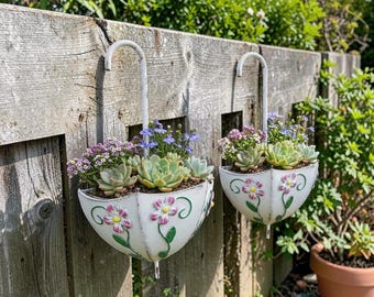 Jardinière murale parapluie - pot de fleur suspendu en fer, panier de jardin décoratif, décoration de terrasse et de balcon extérieur