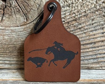 Breakaway Roping Cow Tag Keychain - Western Rodeo Cowgirl Gift