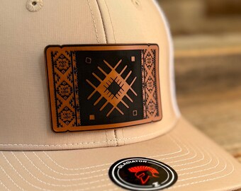 Western Crosshatch Patch Hat: Buckskin Leatherette Cowboy Style