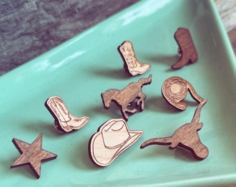 Wooden Western Pins Collection
