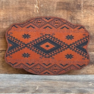 Western Buckle Aztec Patch: Leatherette Geometric Design
