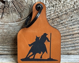Pole Bending Cow Tag Keychain: Rodeo Cowgirl Gift