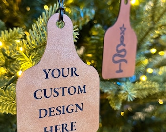 Custom Cow Tag Ornament: Farmhouse Christmas, Rustic Tree Decor, Western Style, Engraved Keepsake