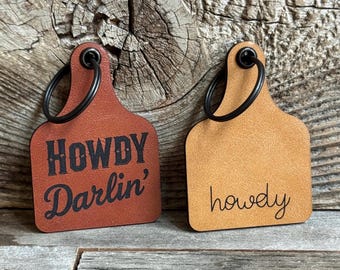 Howdy Darlin' Cow Tag Keychain - Western Rodeo Gift
