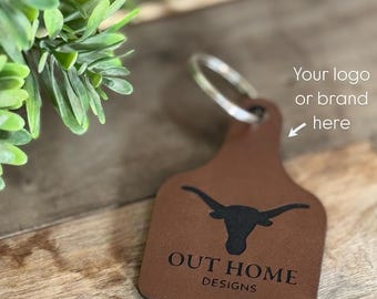 Custom Cow Tag Keychain: Personalized Western Leatherette Keyring