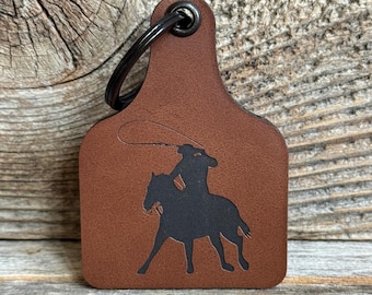 Rodeo Roper Cow Tag Keychain: Western Cowboy Gift