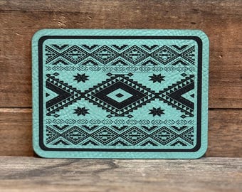 Western Aztec Turquoise Leatherette Patch - Geometric Design - Bold Pattern - Cowgirl Gift - Western Hat