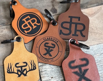 Custom Cow Tag Keychain: Personalized Western Leatherette Keyring