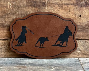 Team Roping Leatherette Patch: Rodeo Cowboy/Cowgirl Gift - Western Buckle
