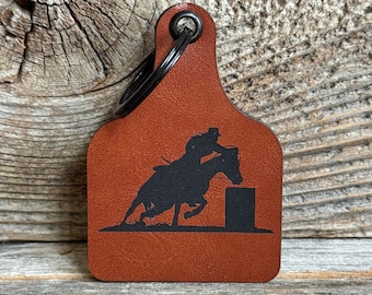 Barrel Racing Cow Tag Keychain: Rodeo Western Cowgirl Gift