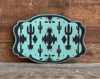 Turquoise Cactus Leatherette Patch - Western Buckle Design