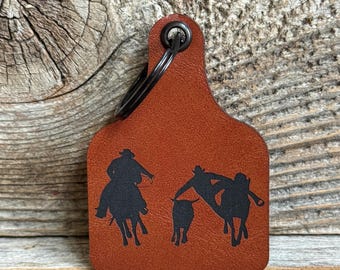 Steer Wrestling Cow Tag Keychain: Rodeo Cowboy Gift