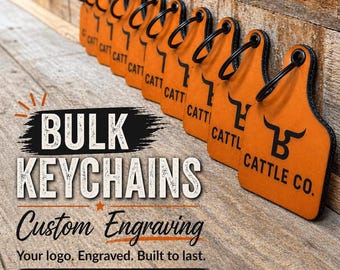 Custom Engraved Leatherette Cow Tag Keychains: Bulk Business Branding, Event Favors