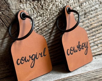 Cowgirl/Cowboy Cow Tag Keychain: Western Rodeo Gift