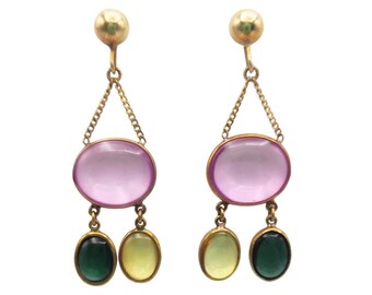 Yellow gold and stone earrings, 18k gold earrings, gold earrings for women, earrings with colored stones